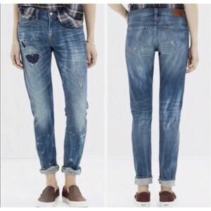 Madewell Women's 26 Slim Boy Jean Rip Repair Distressed Blue Denim Jeans